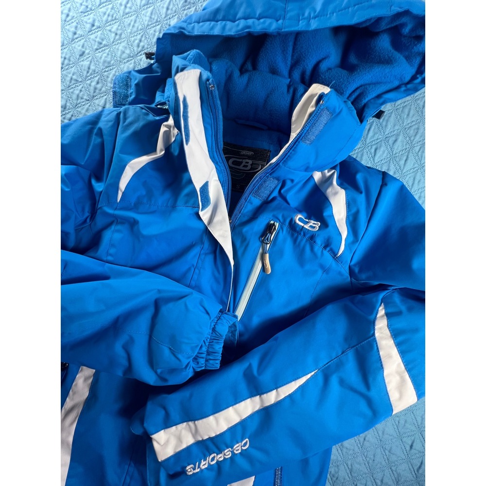 CB Sports Blue White Colorblock Hooded Ski Jacket Fleece Lined Size Small
